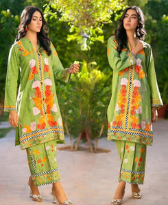 2 Pcs Women's Stitched Swiss Lawn Printed Co-Ord Set
