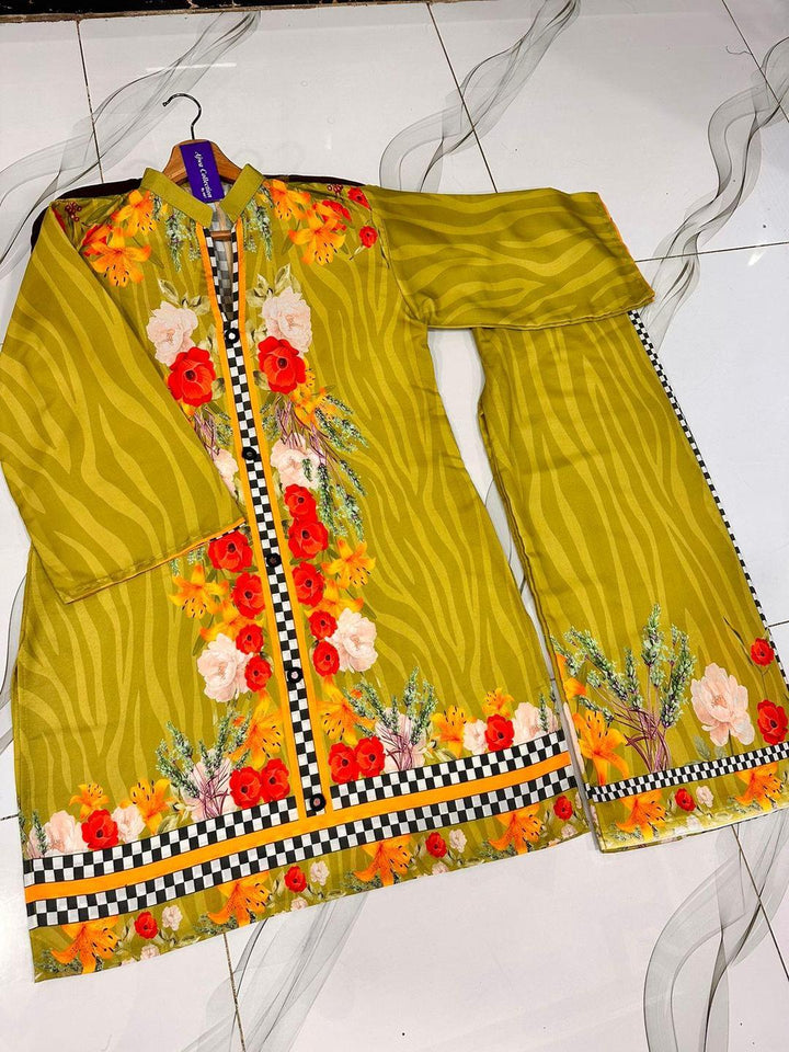 2 Pcs Women's Stitched Swiss Lawn Printed Co-Ord Set