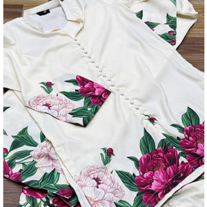 Stylish Women's Stitched Co-Ord Set in Printed Shamoz Silk - 2 Pcs