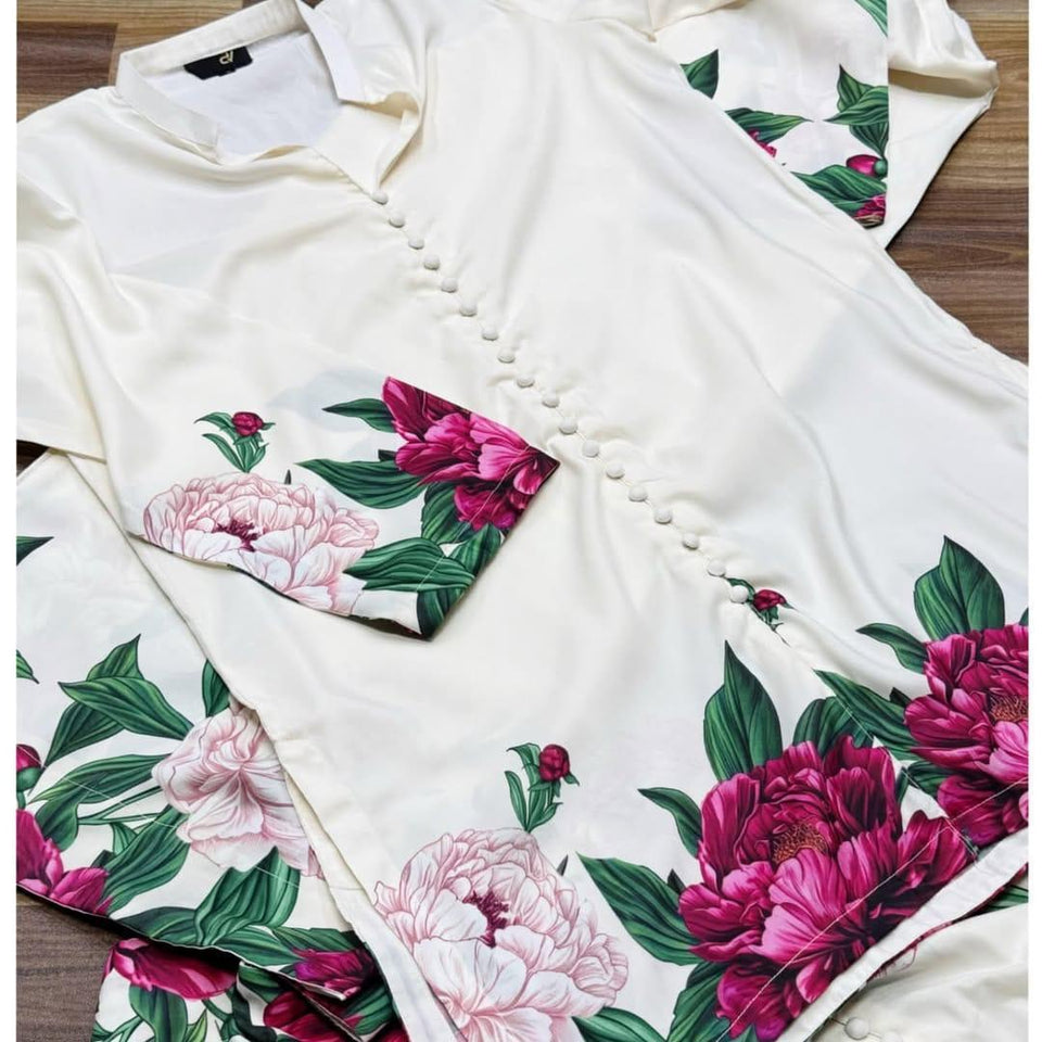 Stylish Women's Stitched Co-Ord Set in Printed Shamoz Silk - 2 Pcs