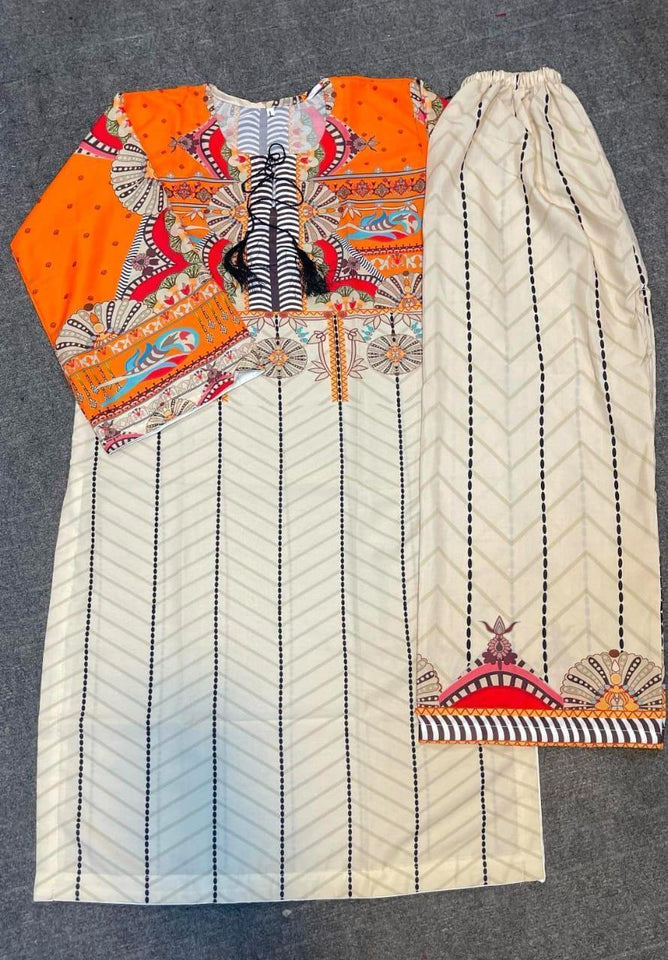 2 Pcs Women's Stitched Swiss Lawn Printed Shirt And Trouser