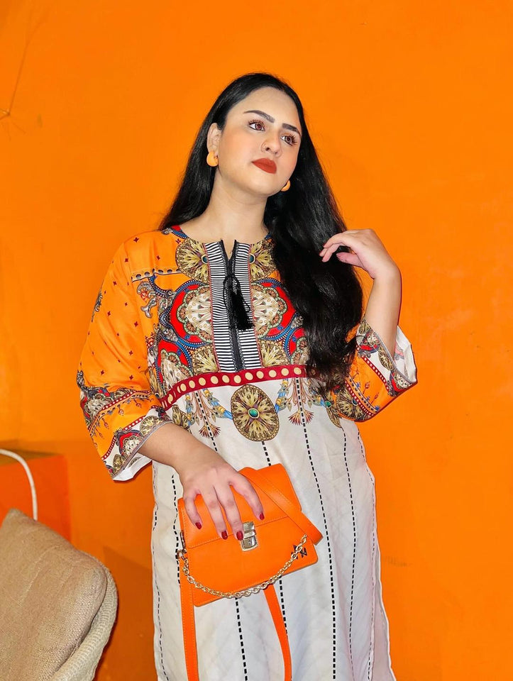2 Pcs Women's Stitched Swiss Lawn Printed Shirt And Trouser