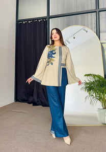 2 Pcs Women's Stitched Swiss Lawn Printed Shirt And Trouser