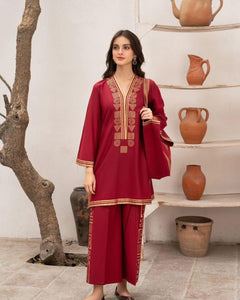 Stylish Embroidered Shirt And Trouser With Bag - 3 Pcs