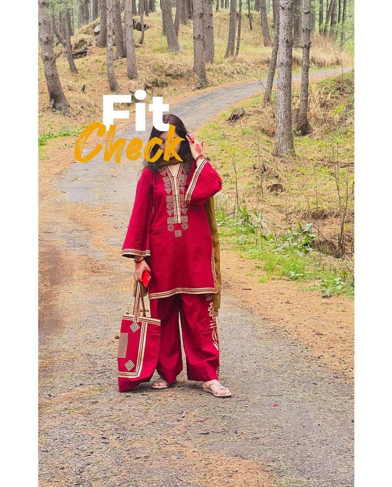 Stylish Embroidered Shirt And Trouser With Bag - 3 Pcs