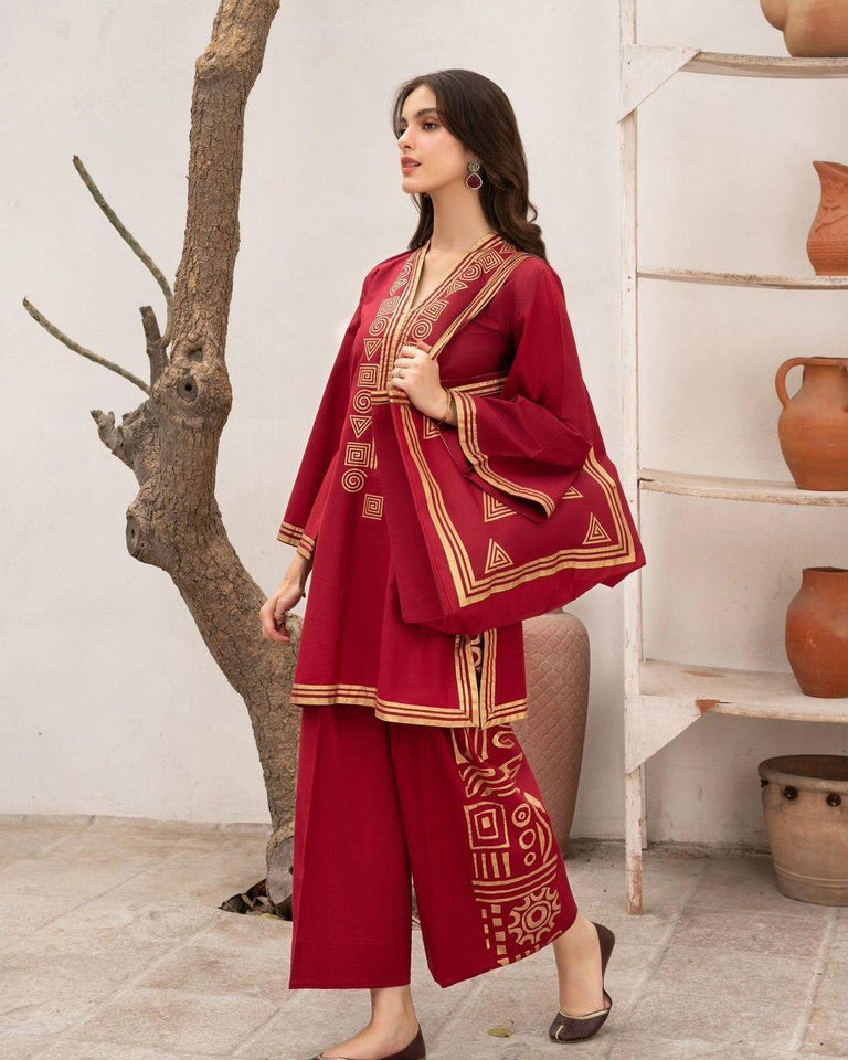 Stylish Embroidered Shirt And Trouser With Bag - 3 Pcs