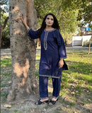 2 Pcs Women's Stitched Embroidered Shirt And Trouser