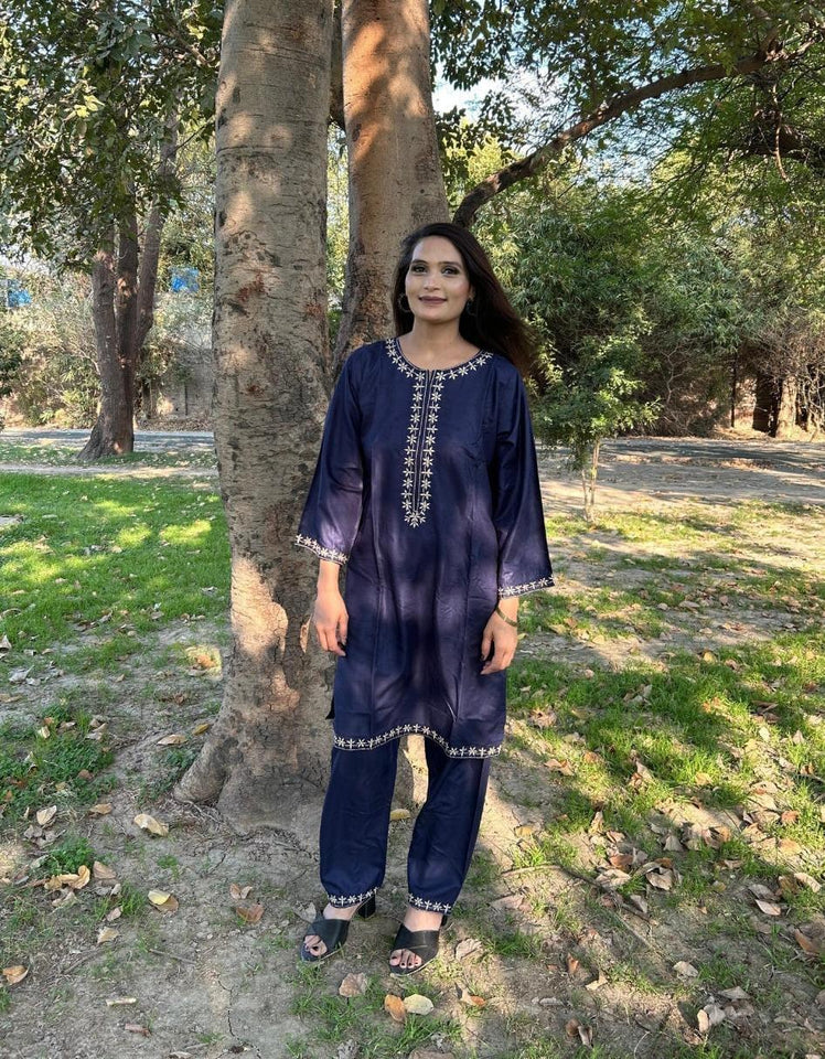2 Pcs Women's Stitched Embroidered Shirt And Trouser