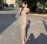 Stylish Women's Stitched Co-Ord Set - 2 Pcs in Elegant Beige with Plain Cotton Fabric