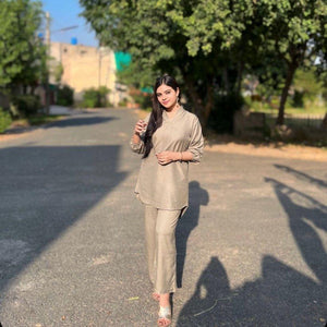 Stylish Women's Stitched Co-Ord Set - 2 Pcs in Elegant Beige with Plain Cotton Fabric