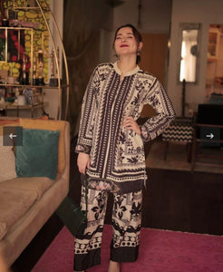 2 Pcs Women's Stitched Swiss Lawn Printed Shirt And Trouser