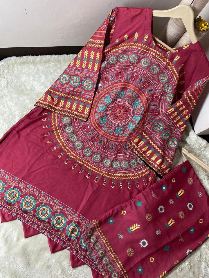 2 Pcs Women's Stitched Swiss Lawn Printed Shirt And Trouser