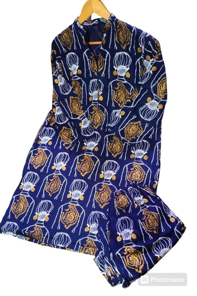 2 Pcs Women's Stitched Linen Printed Shirt And Trouser
