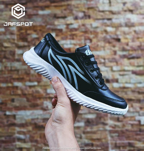 Men's Athletic Running Sneakers -JF019, Black With White Lines