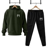 Men's Fleece Printed Hoodie Track Suit - 2 Pcs Set in Green