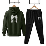 Men's Fleece Printed Hoodie Track Suit - 2 Pcs Set in Green