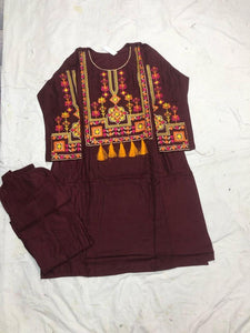2 Pcs Women's Stitched Linen Embroidered Shirt And Trouser
